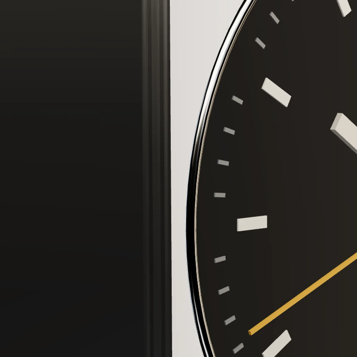 The dial face, showing the applied batons, the minute track and the accent seconds hand.
